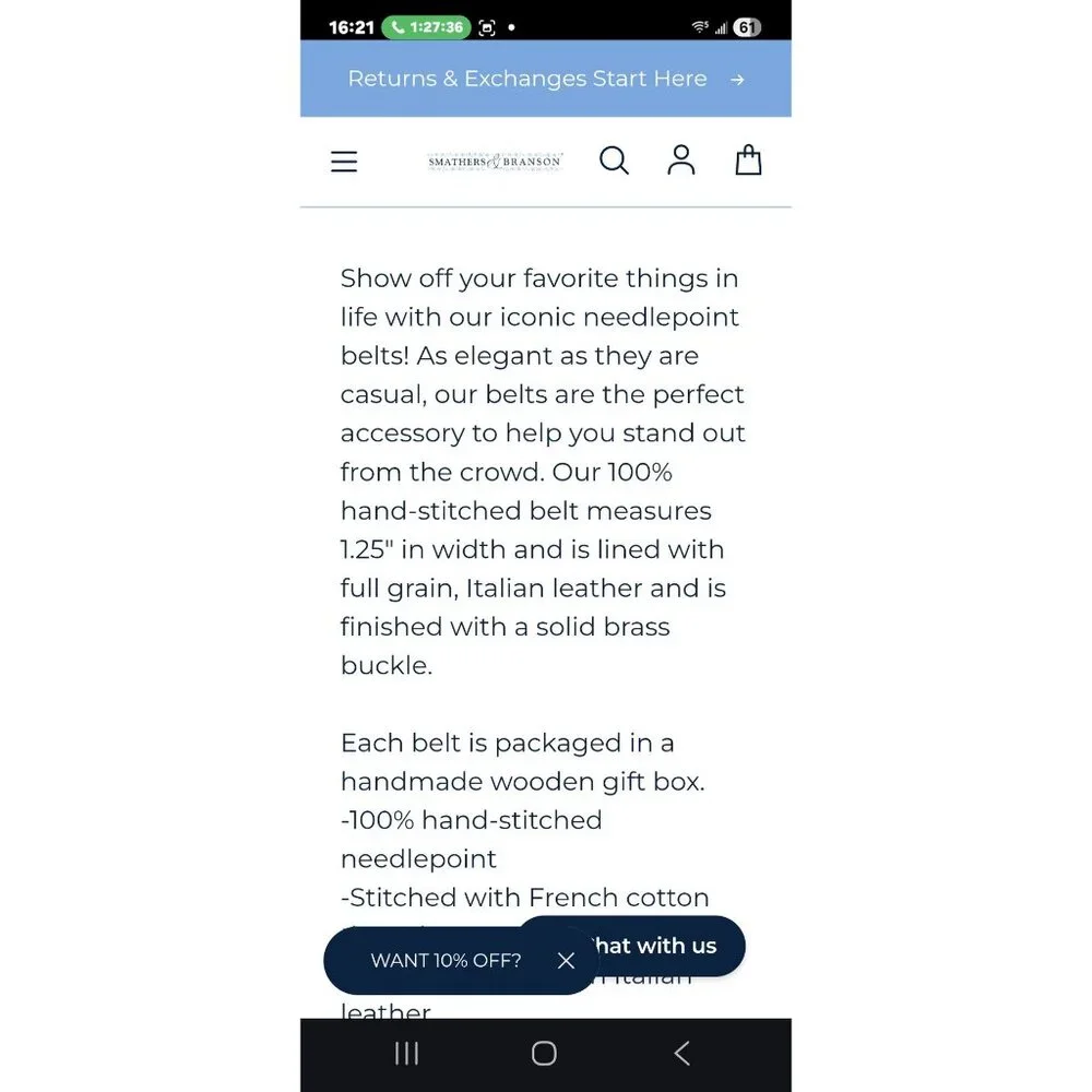 Smathers & Branson Cubs  Hand-Stitched Needlepoint Leather Belt Blue Size 44 Men - Picture 12 of 13